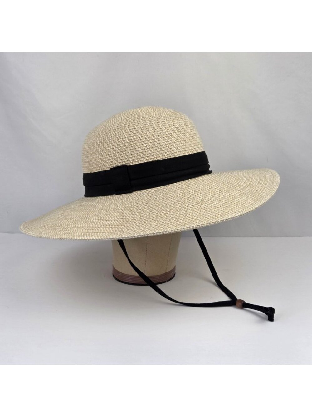 Solar Escape Wide-Brim Straw Hat With Adjustable Chin Strap & Black Ribbon Band